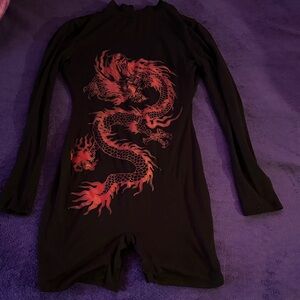 Women's Black and Red Dragon Bodysuit